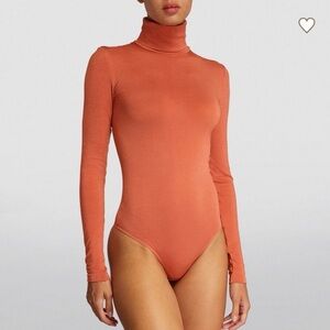 Wolford Orange Colorado Longsleeve Turtleneck String Bodysuit Size Small